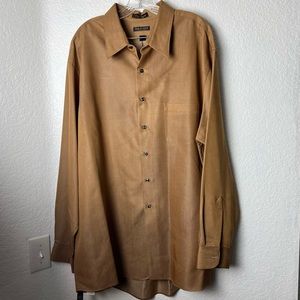 Van Heusen Silk-like Tan Collared Button Down Long Sleeve Dress Shirt Mens XXL